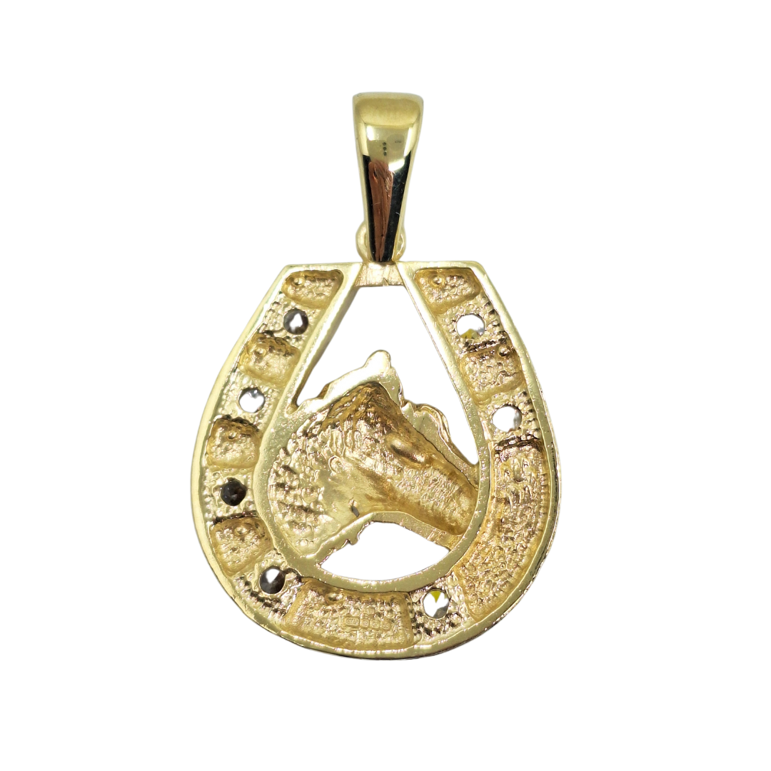 9ct Yellow Gold Cubic Zirconia Horseshoe Pendant With Horsehead