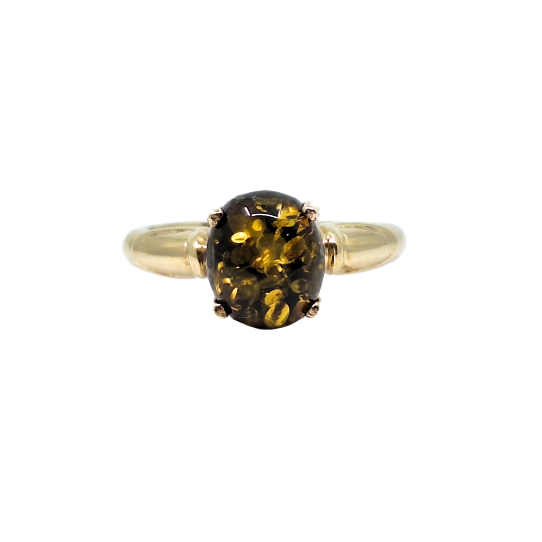 9ct Yellow Gold Green Amber Ring