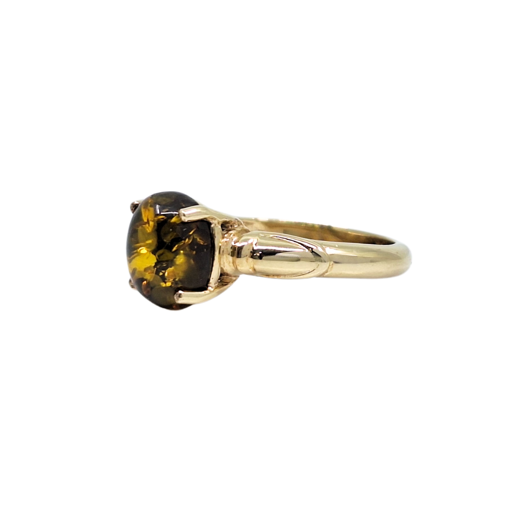 9ct Yellow Gold Green Amber Ring