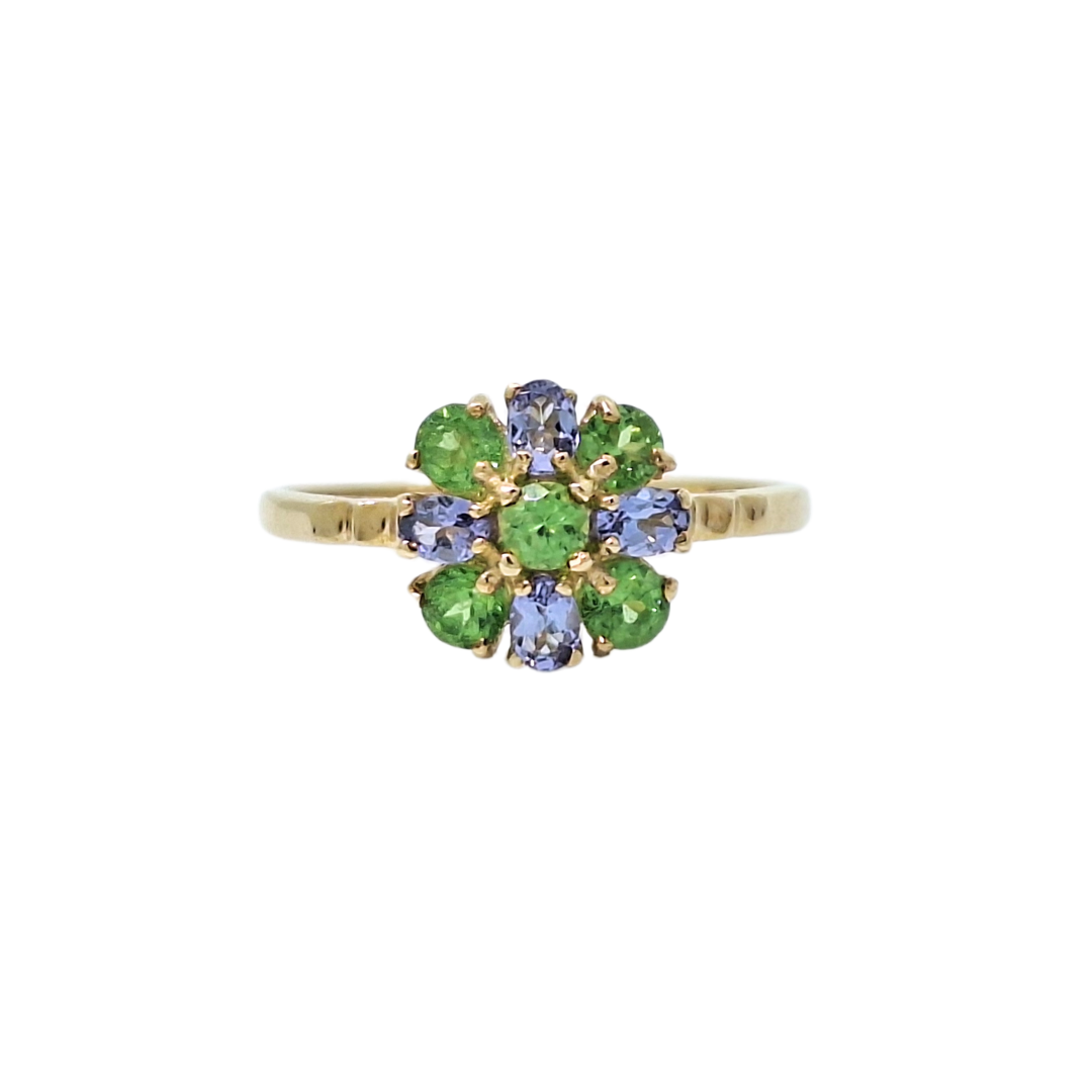 9ct Yellow Gold Tanzanite & Tsavorite Garnet Ring