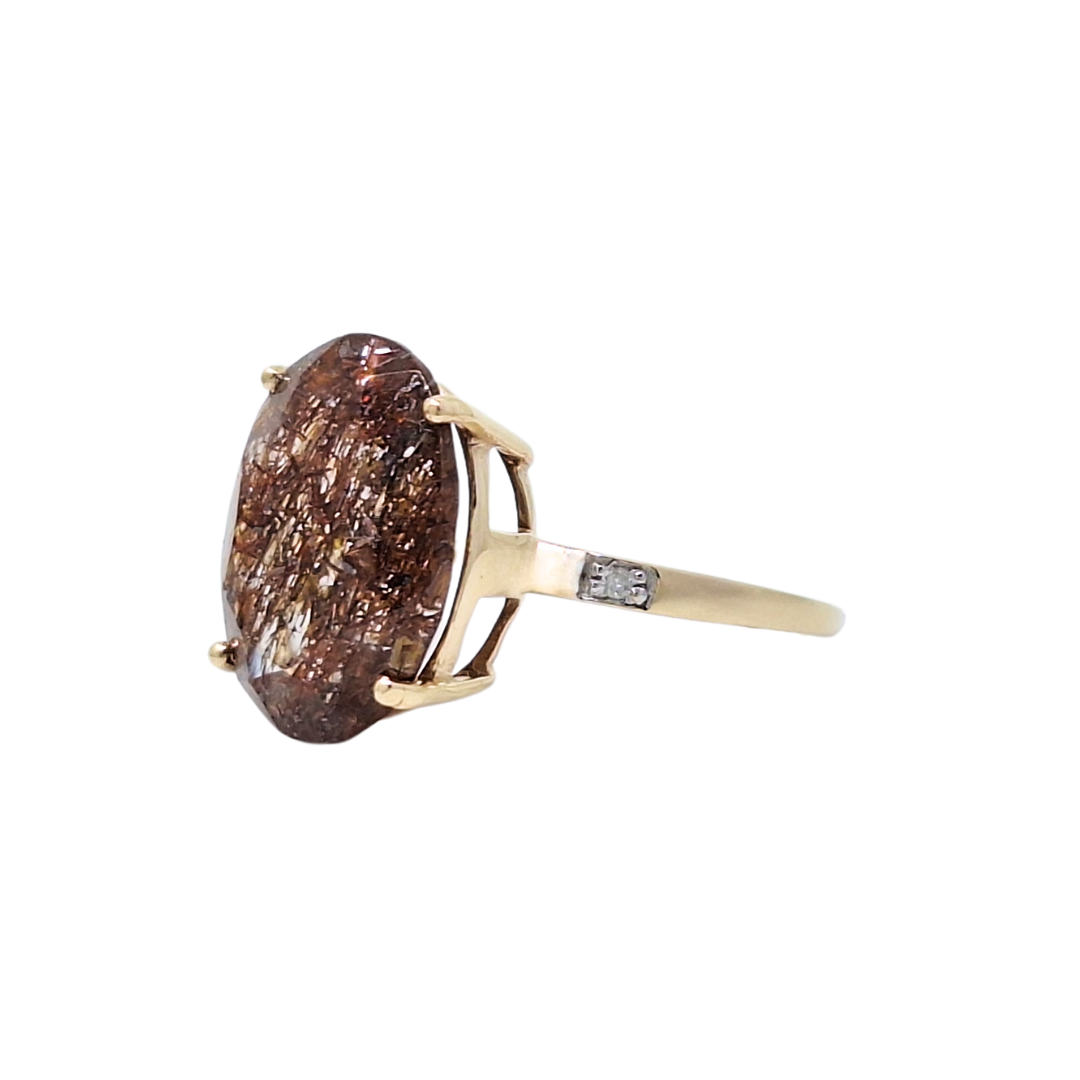 9ct Yellow Gold Red Rutile Quartz & Diamond Ring