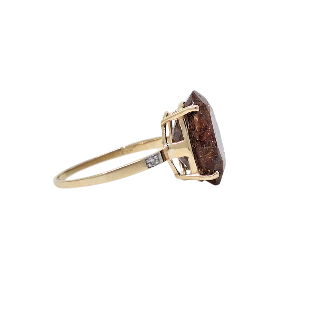 9ct Yellow Gold Red Rutile Quartz & Diamond Ring