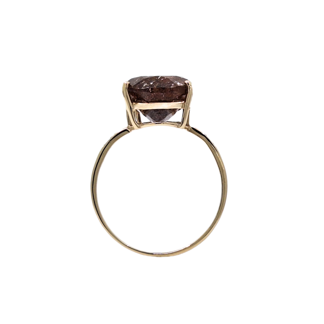 9ct Yellow Gold Red Rutile Quartz & Diamond Ring