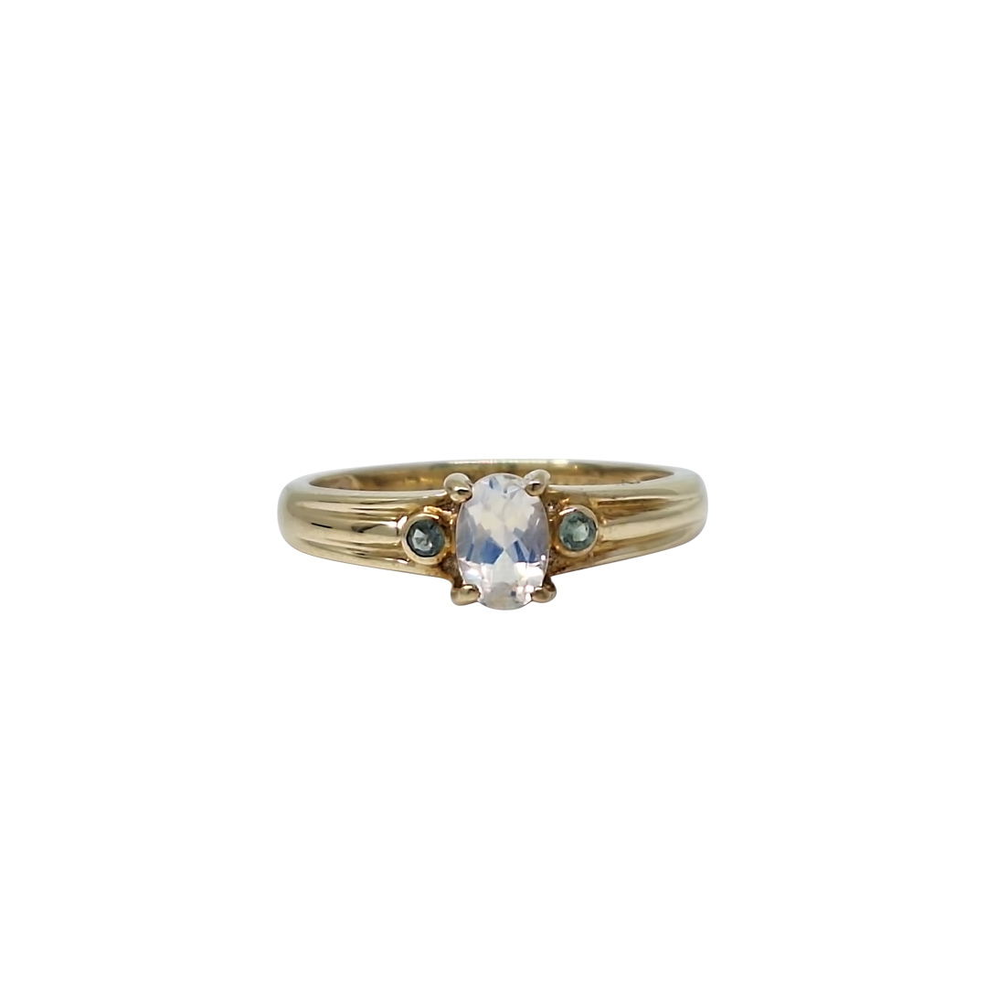 9ct Yellow Gold Rainbow Moonstone & Alexandrite Ring