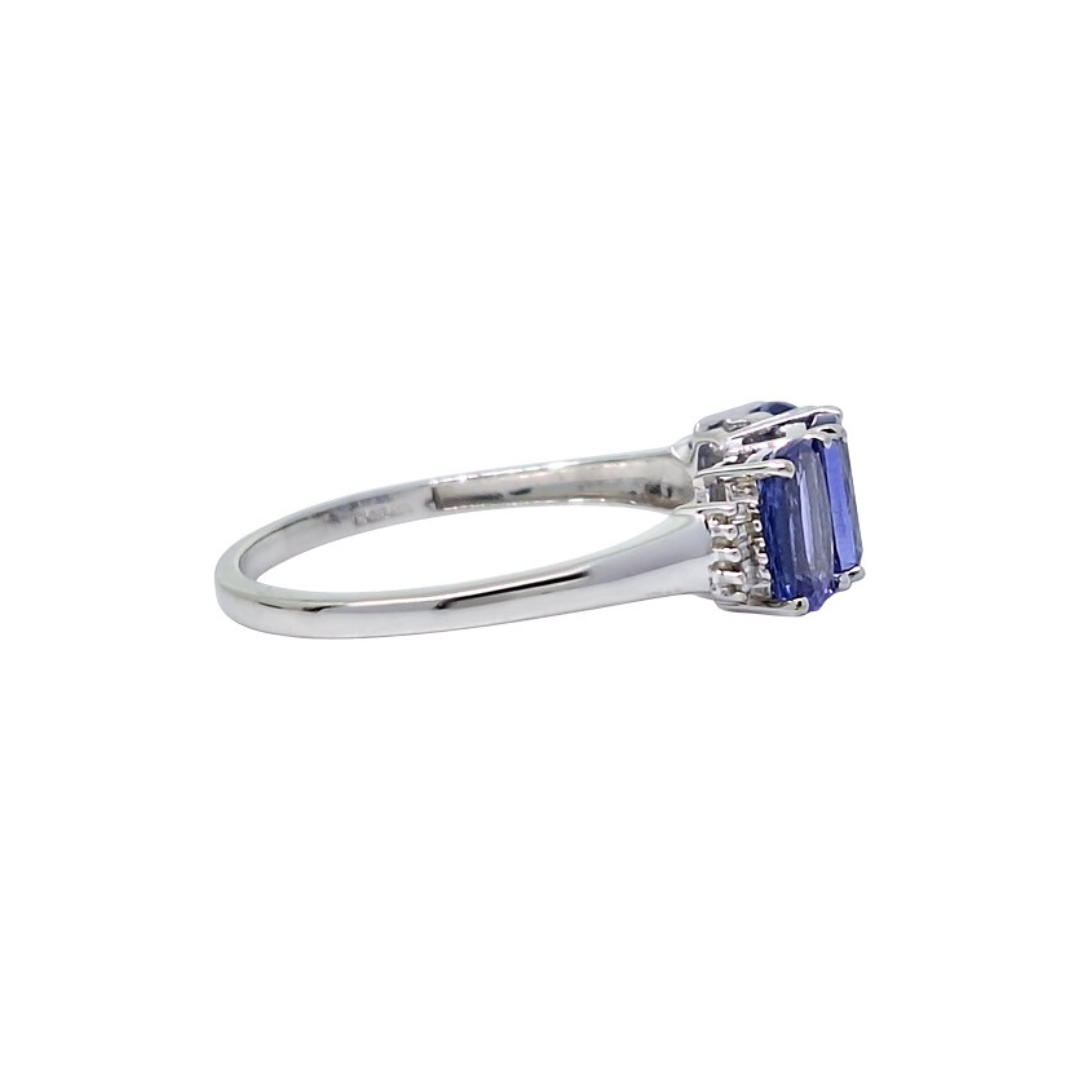 9ct White Gold Tanzanite & Diamond Three Stone Ring