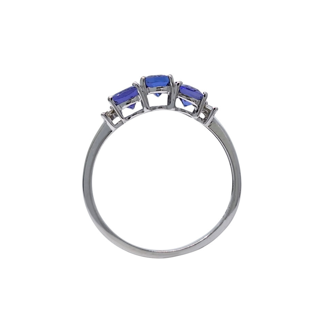 9ct White Gold Tanzanite & Diamond Three Stone Ring