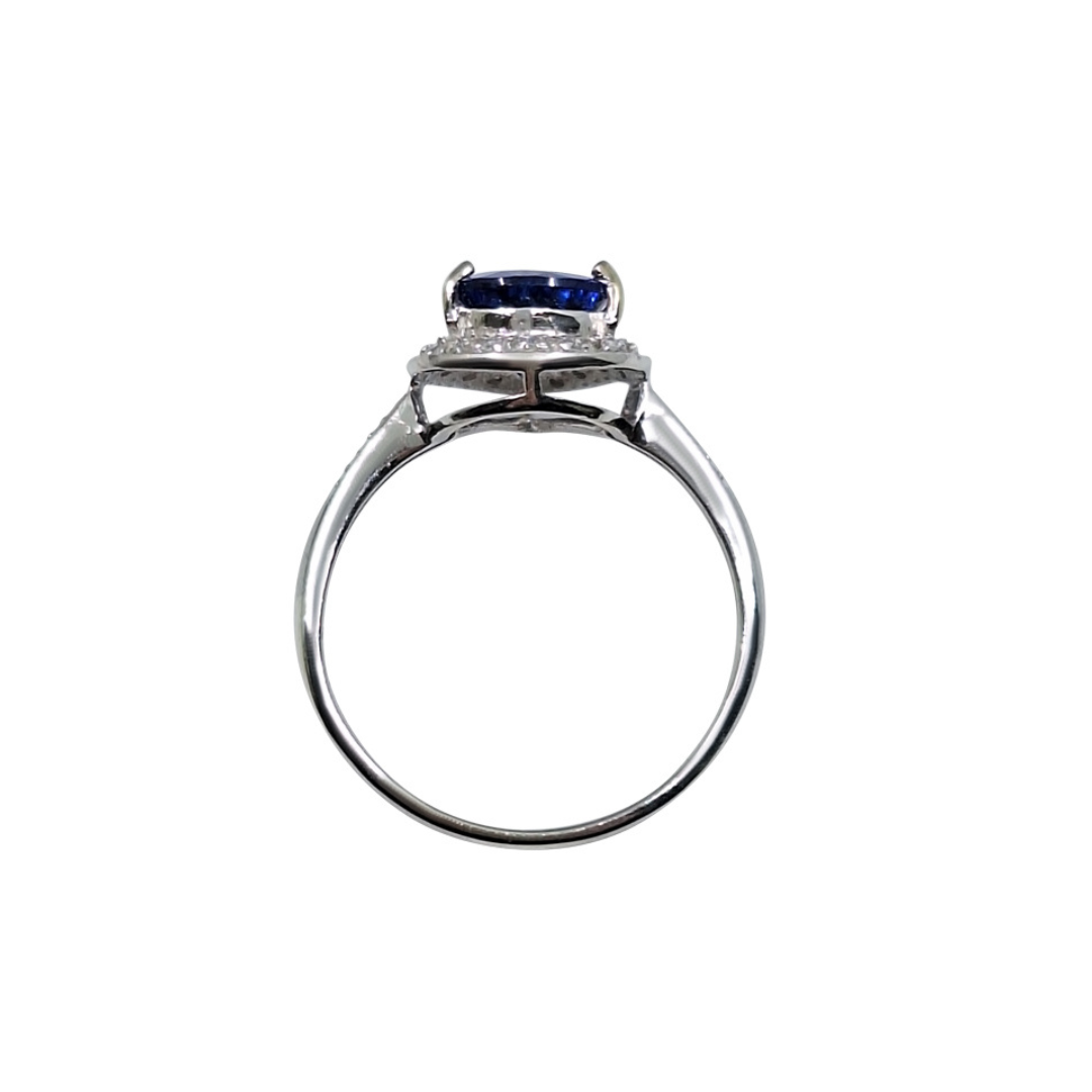 9ct White Gold Pear Shape Tanzanite & Diamond Halo Ring