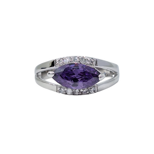 9ct White Gold Marquise Amethyst & Diamond Ring