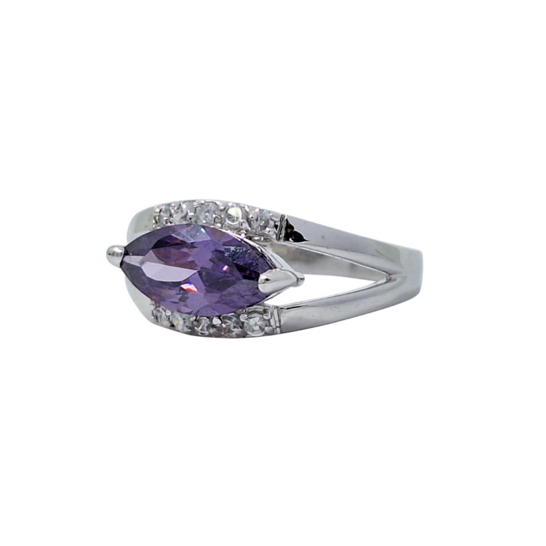 9ct White Gold Marquise Amethyst & Diamond Ring