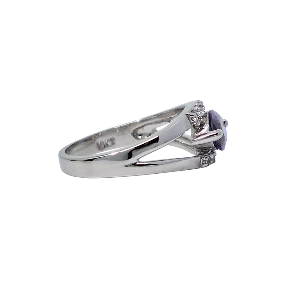 9ct White Gold Marquise Amethyst & Diamond Ring