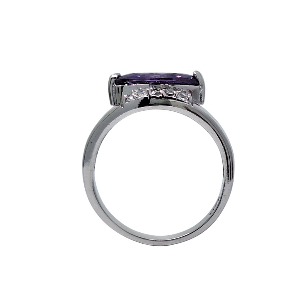 9ct White Gold Marquise Amethyst & Diamond Ring