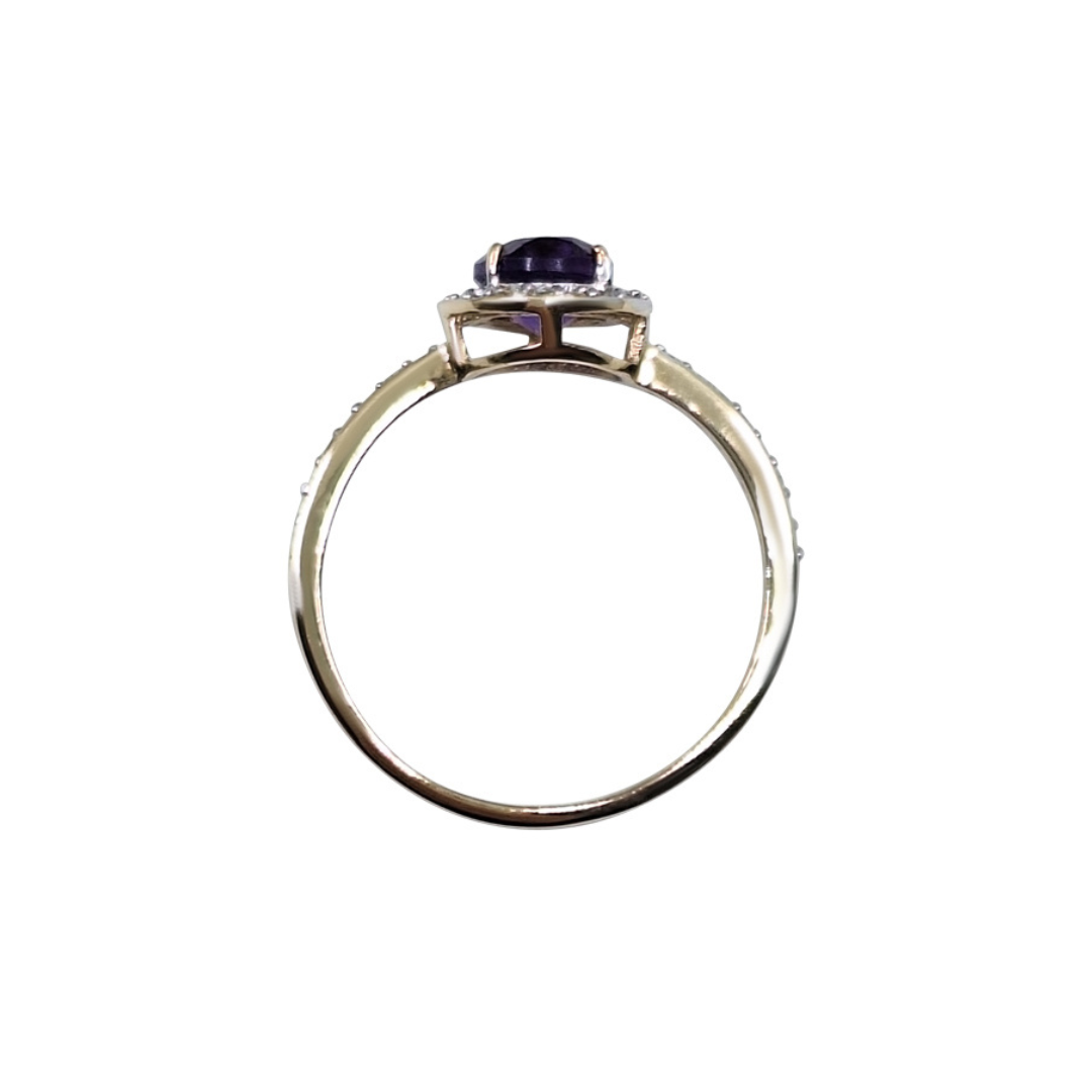 9ct Yellow Gold Amethyst & Diamond Halo Ring