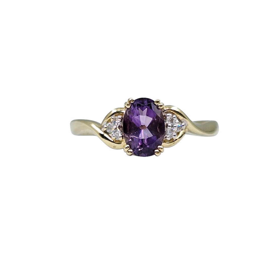 9ct Yellow Gold Amethyst & Diamond Trefoil Ring