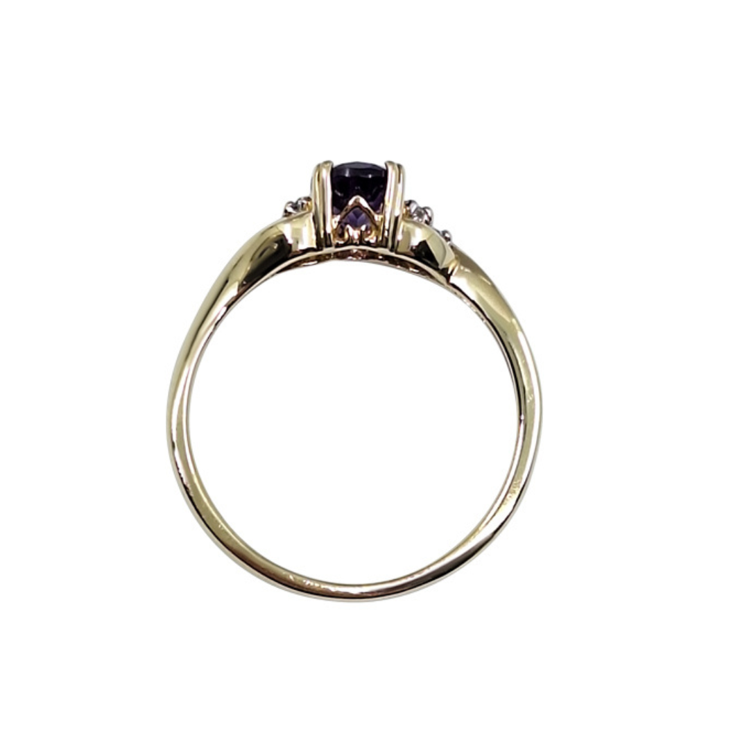 9ct Yellow Gold Amethyst & Diamond Trefoil Ring