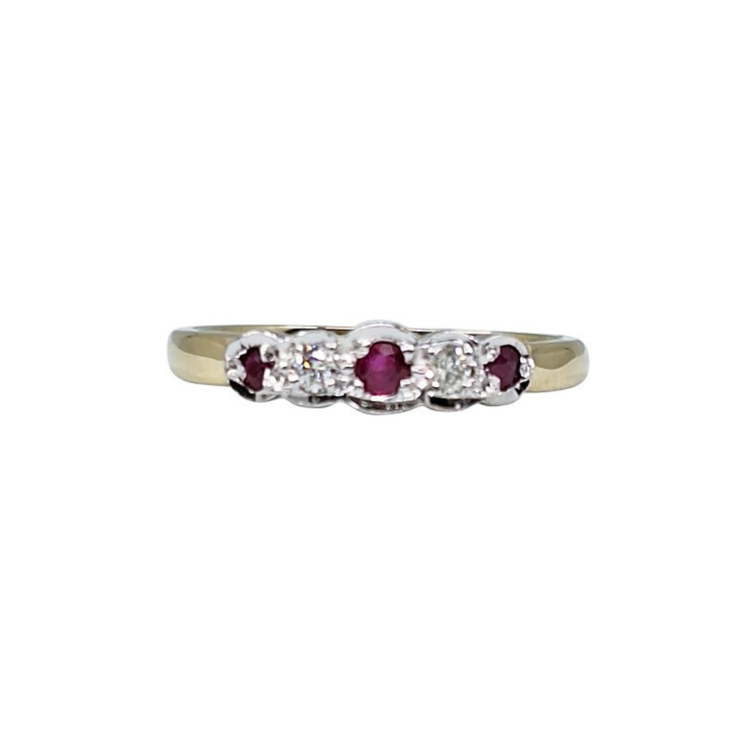 9ct Yellow Gold Ruby & Diamond 5 Stone Ring