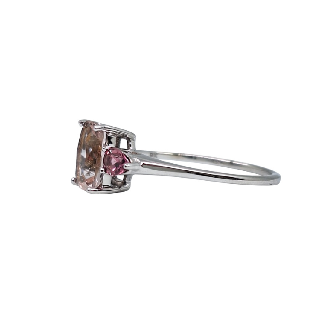 9ct White Gold Three Stone Pink Gemstone Ring