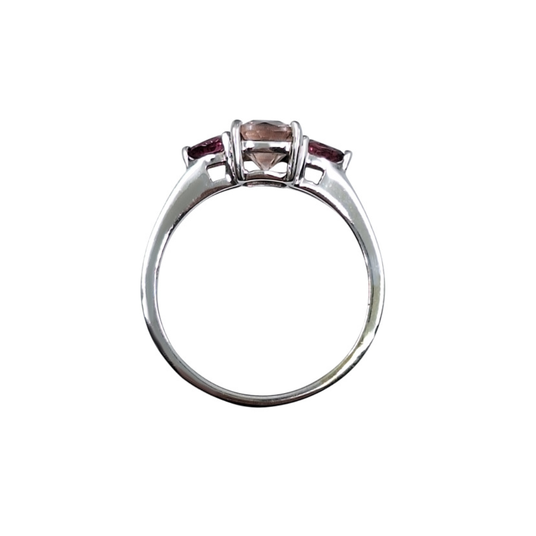 9ct White Gold Three Stone Pink Gemstone Ring