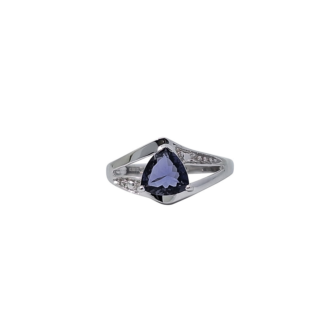 9ct White Gold Iolite & Diamond Ring