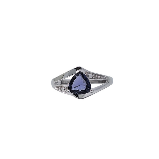 9ct White Gold Iolite & Diamond Ring