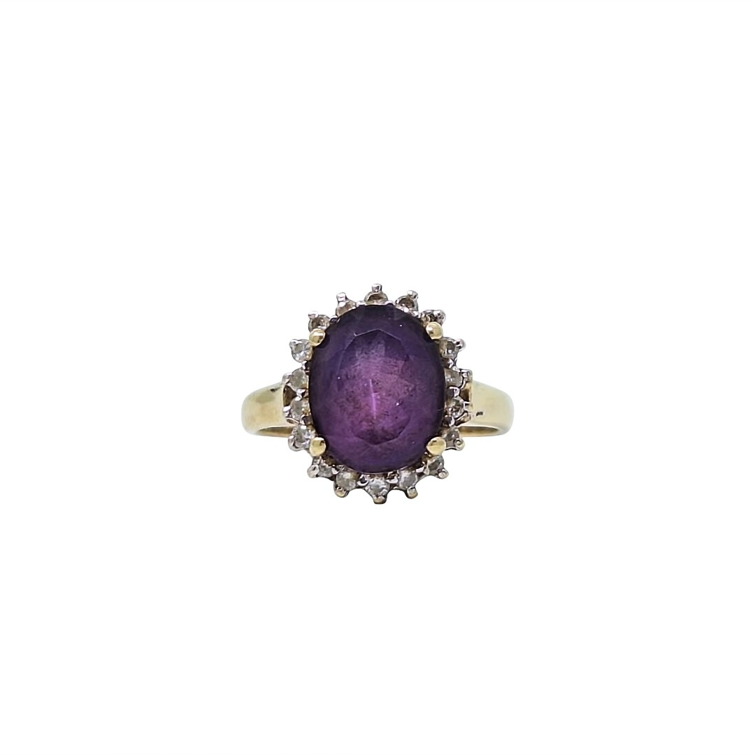 9ct Yellow Gold Amethyst & Diamond Ring