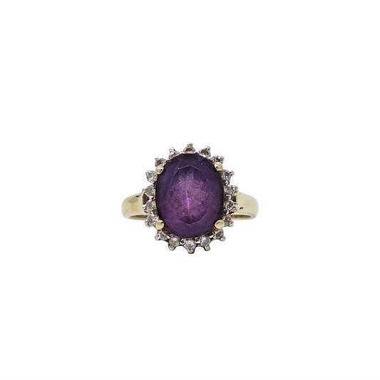 9ct Yellow Gold Amethyst & Diamond Ring