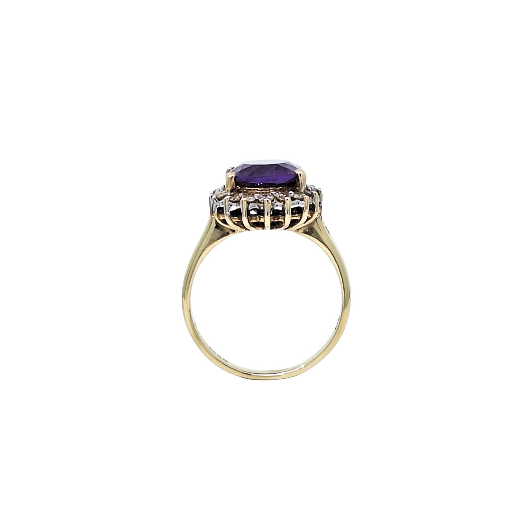 9ct Yellow Gold Amethyst & Diamond Ring