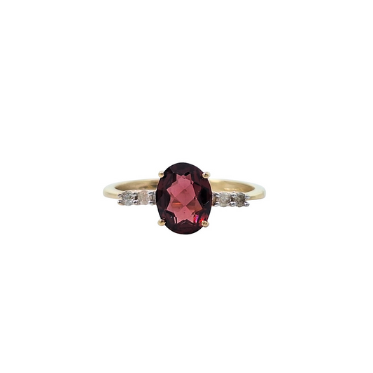 9ct Yellow Gold Garnet & Diamond Ring