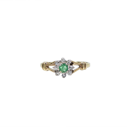 9ct Yellow Gold Emerald & Diamond Ring