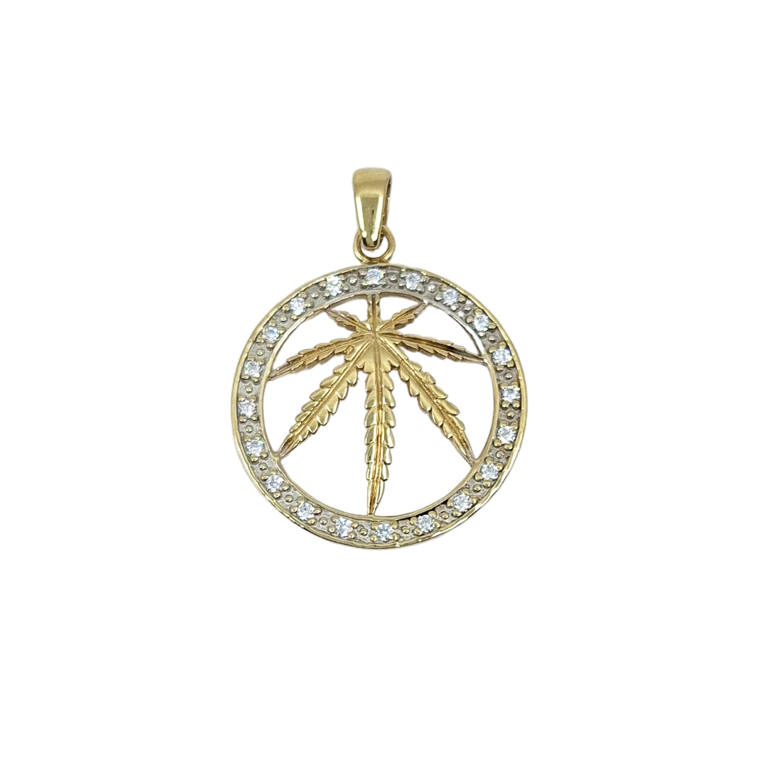 9ct Yellow Gold Cubic Zirconia Leaf Pendant