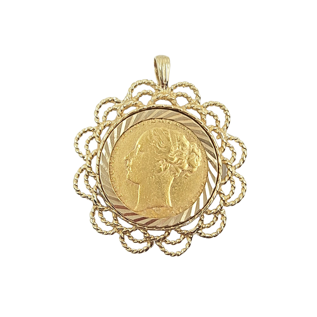 9ct Yellow Gold Full Sovereign Pendant 1872