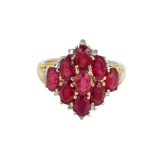 9ct Yellow Gold Ruby & Diamond Cluster Ring