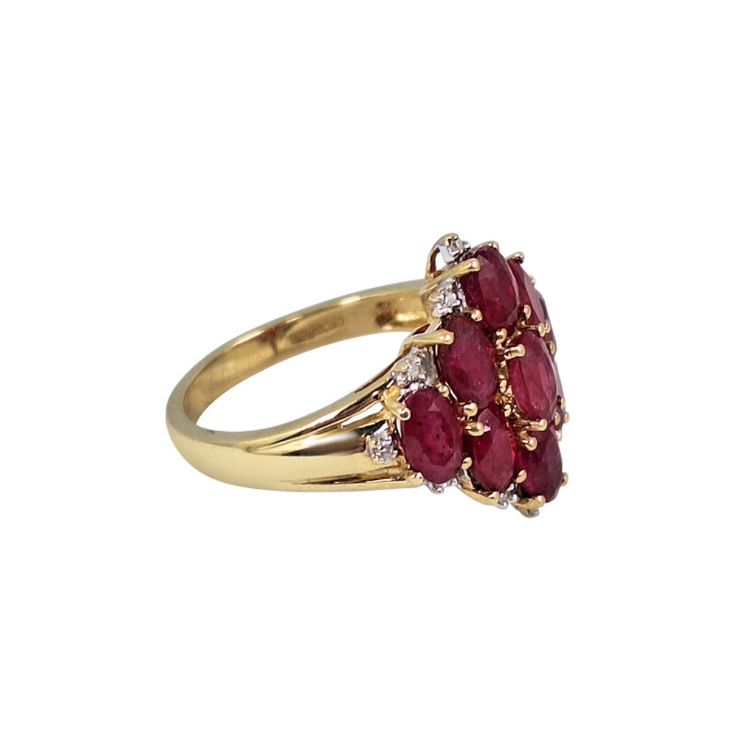 9ct Yellow Gold Ruby & Diamond Cluster Ring