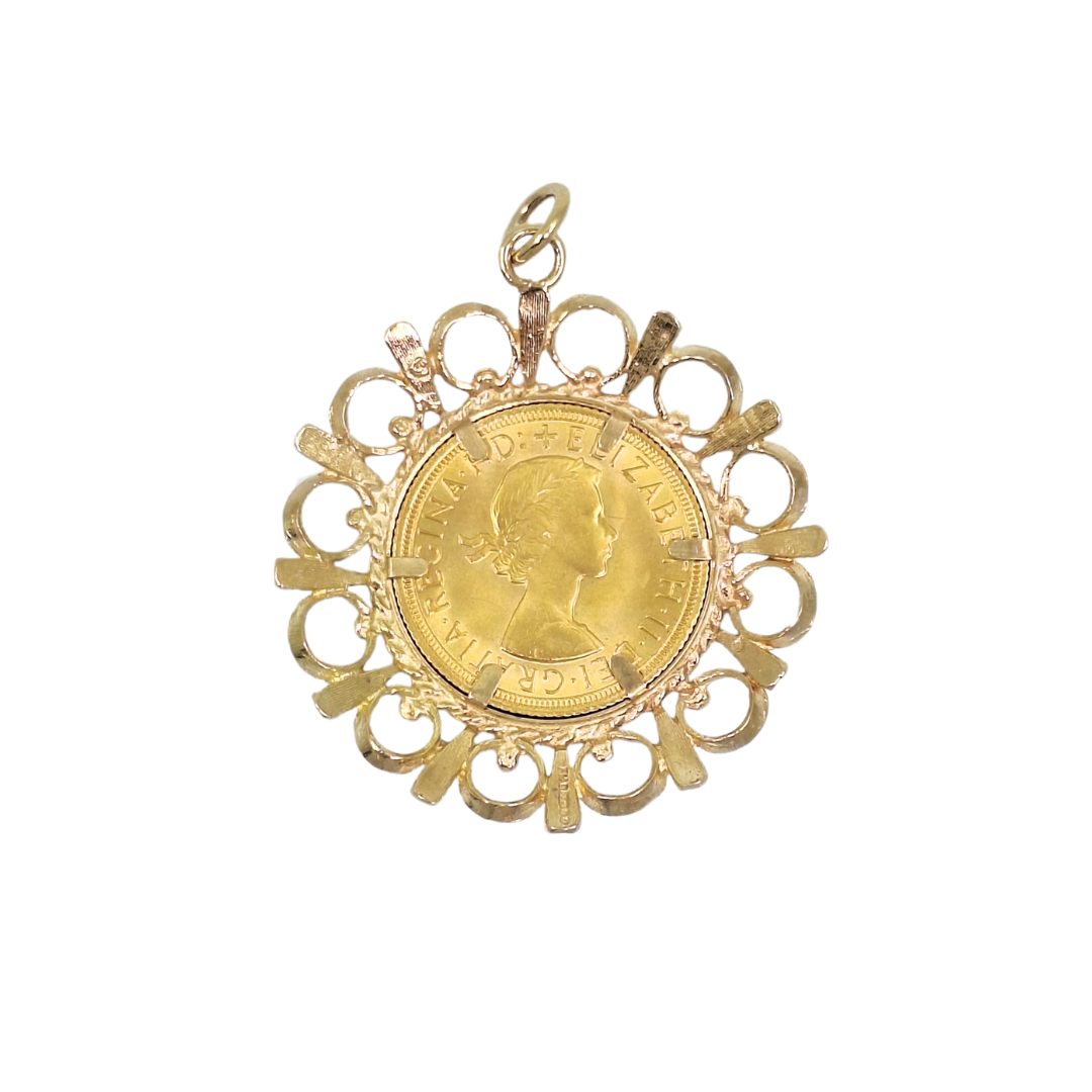 9ct Yellow Gold Full Sovereign Pendant 1968