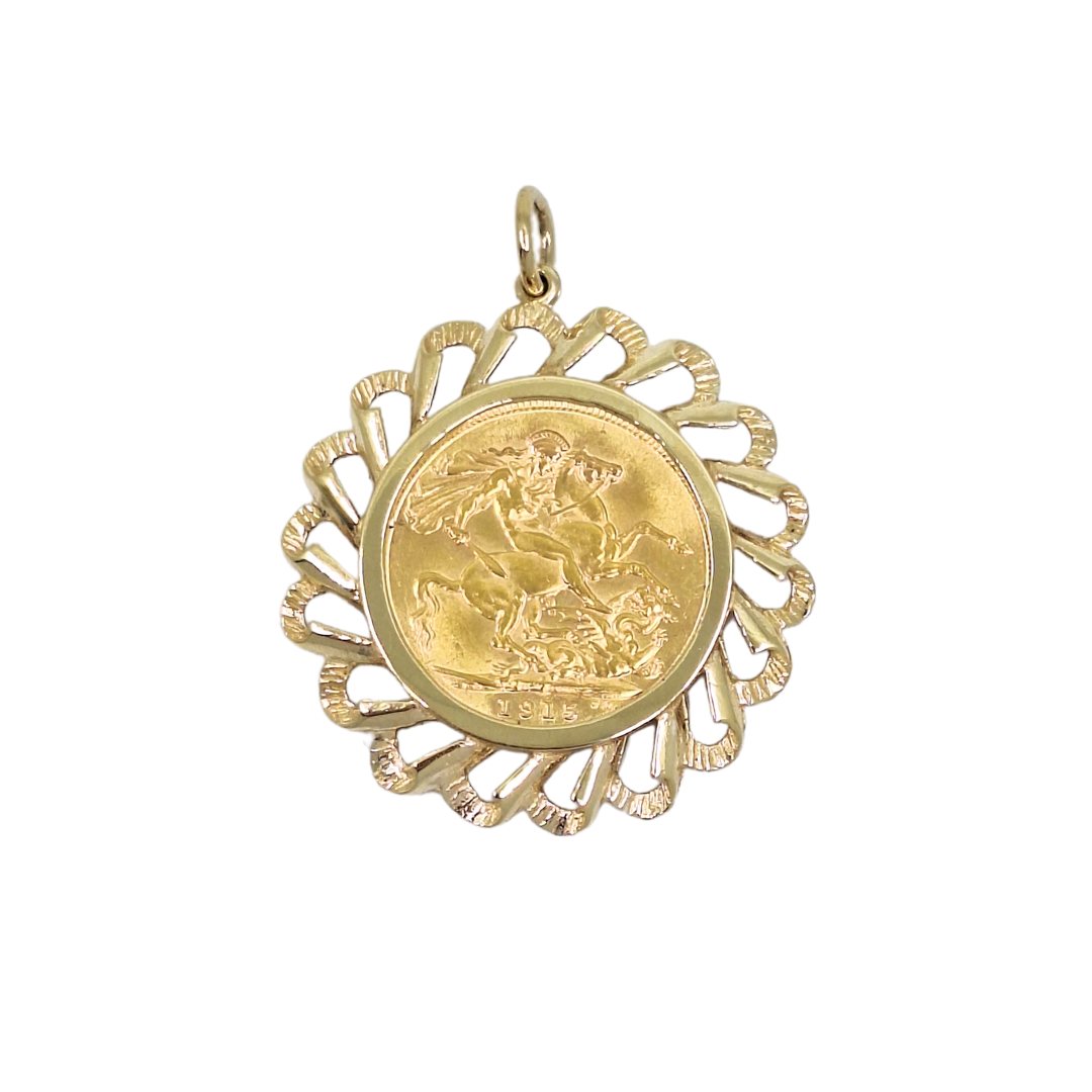 9ct Yellow Gold Full Sovereign Pendant 1915