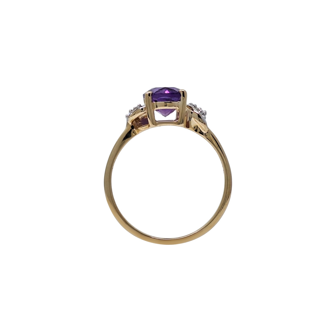 9ct Yellow Gold Moroccan Amethyst & White Zircon Ring