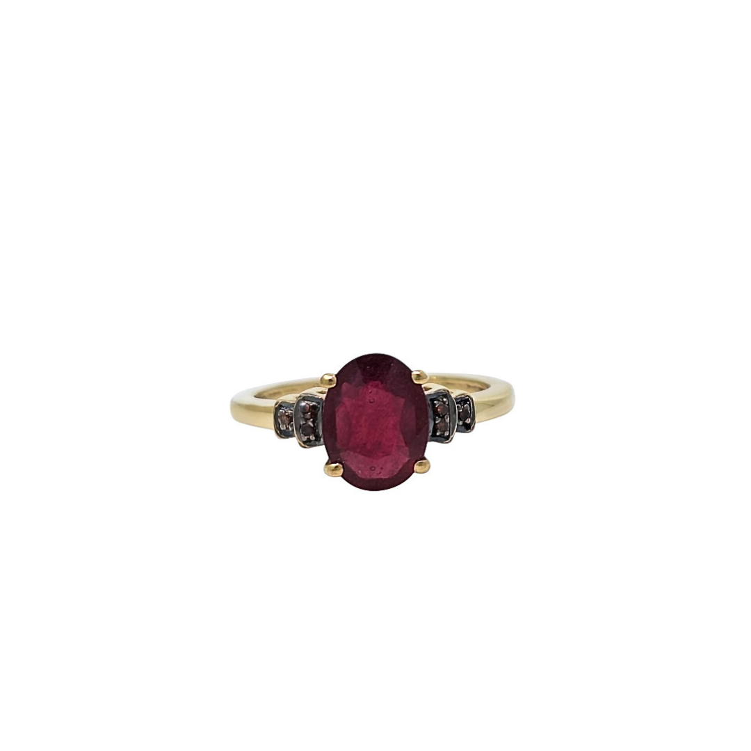 9ct Yellow Gold Ruby & Champagne Diamond Ring