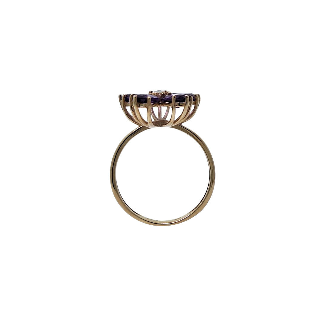 9ct Yellow Gold Amethyst Flower Ring