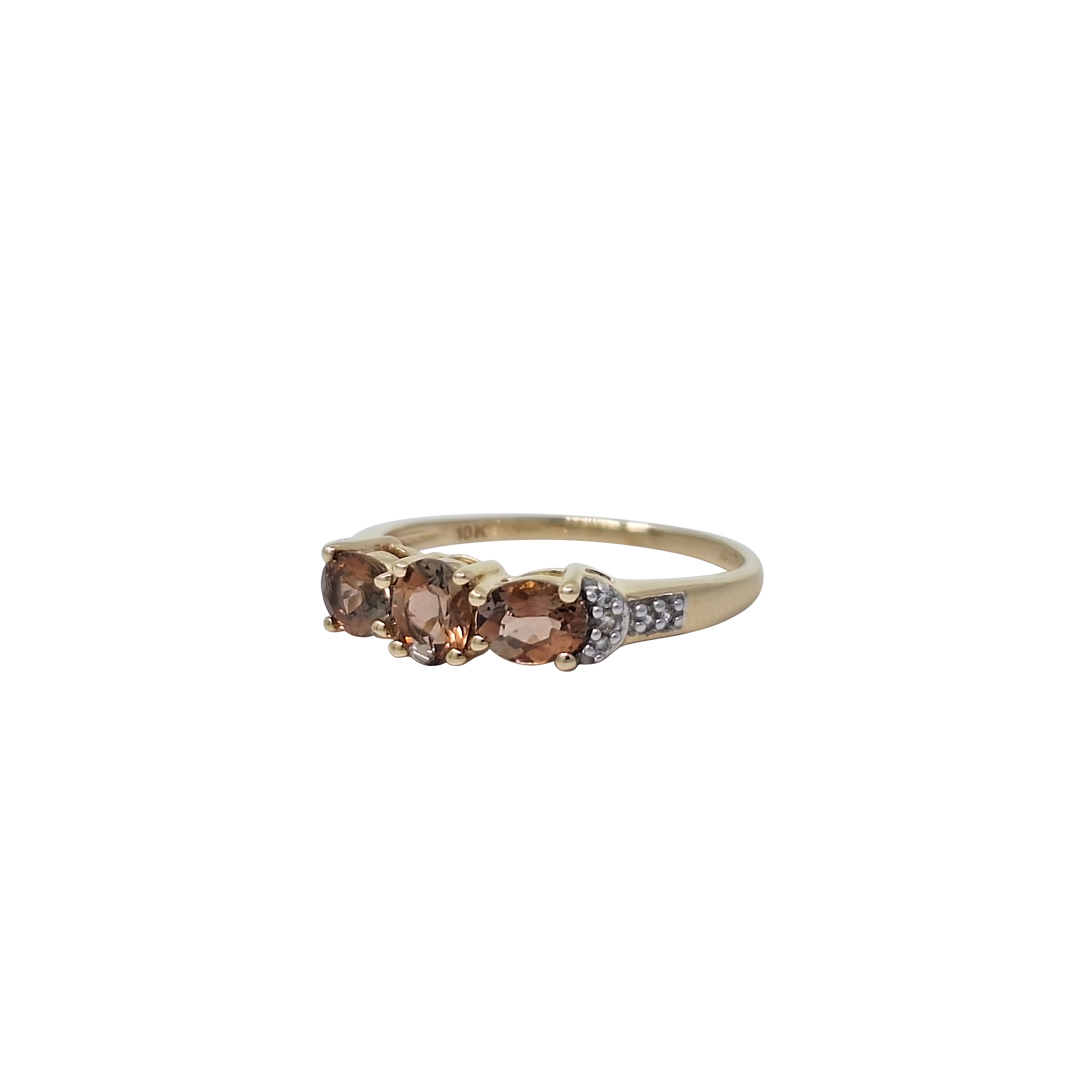 9ct Yellow Gold Audalusite & White Zircon Ring