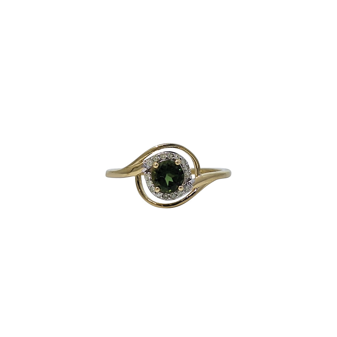 9ct Yellow Gold Chrome Tourmaline & Diamond Ring
