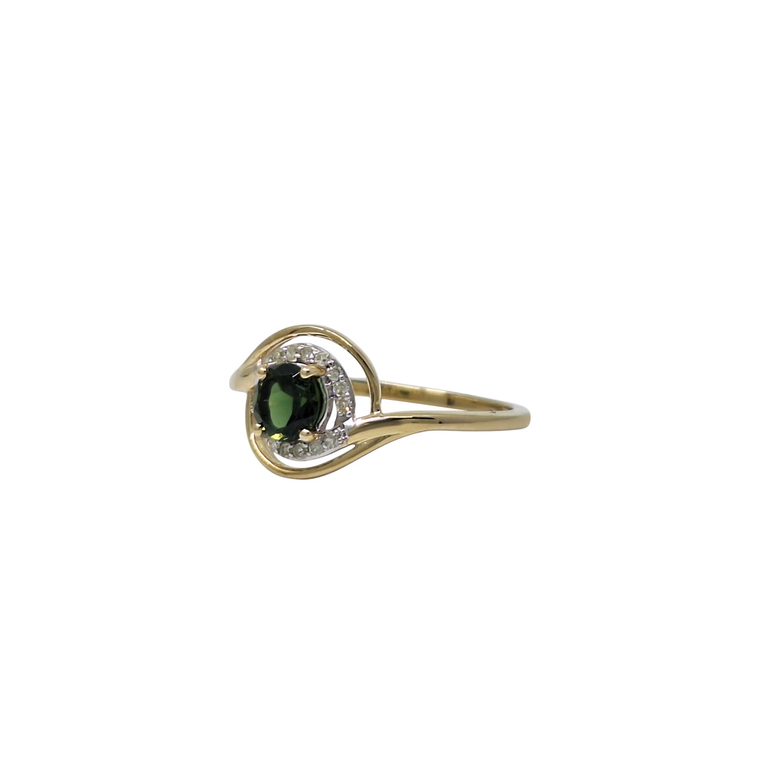 9ct Yellow Gold Chrome Tourmaline & Diamond Ring