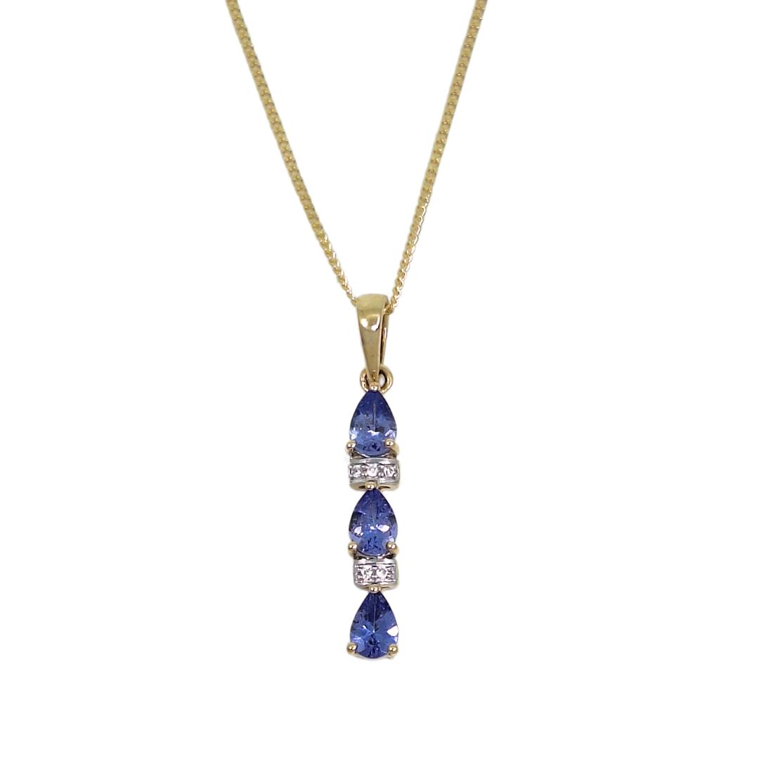 9ct Yellow Gold Tanzanite & White Zircon Pendant
