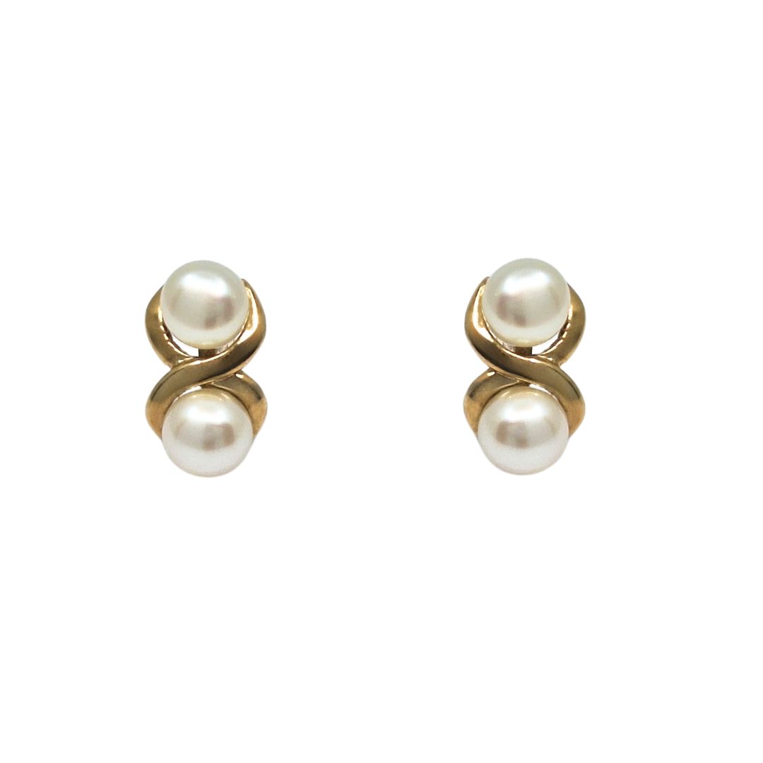 9ct Yellow Gold Double Pearl Earrings