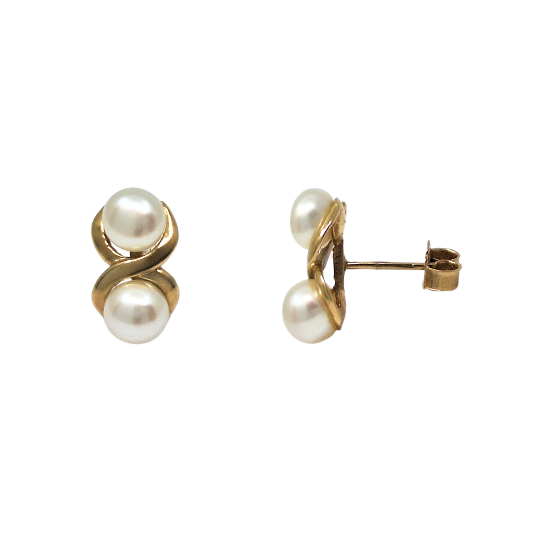 9ct Yellow Gold Double Pearl Earrings