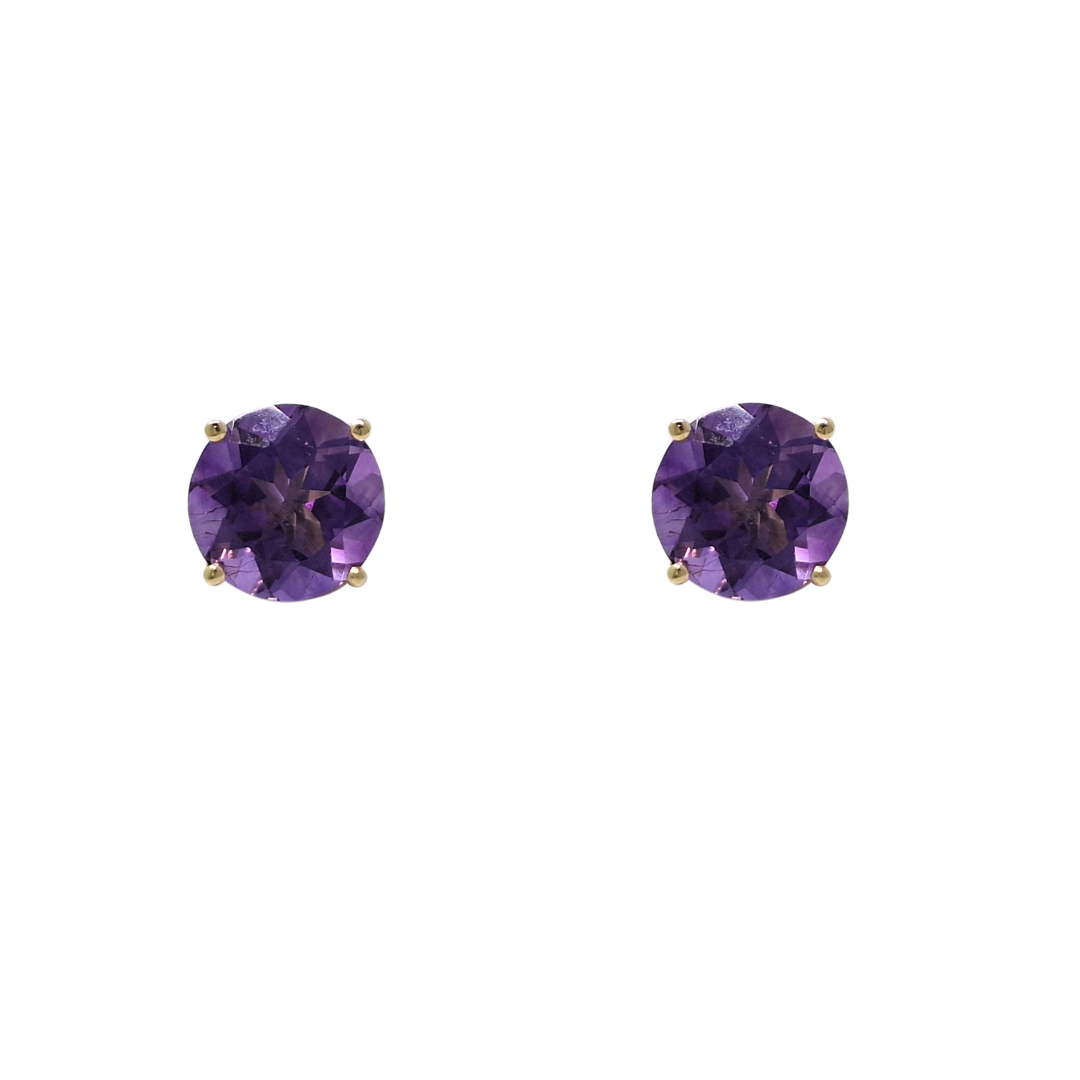 9ct Yellow Gold Amethyst Stud Earrings