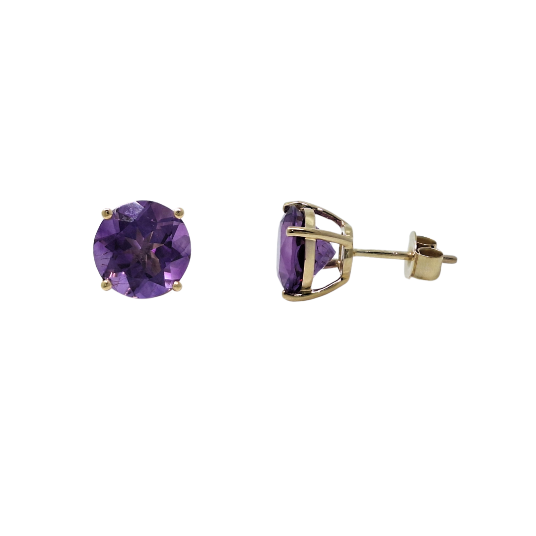 9ct Yellow Gold Amethyst Stud Earrings