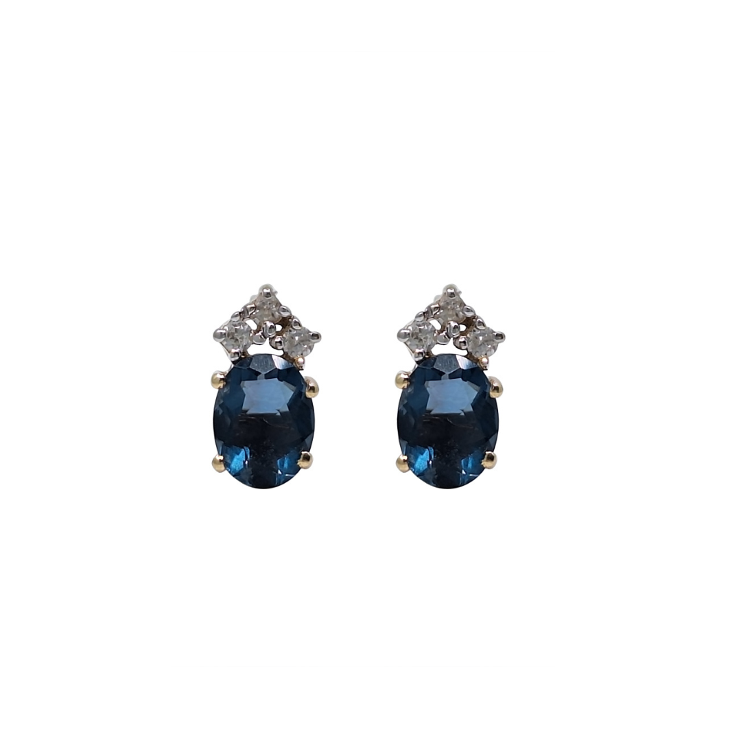 9ct Yellow Gold Teal Kyanite & White Zircon Stud Earrings