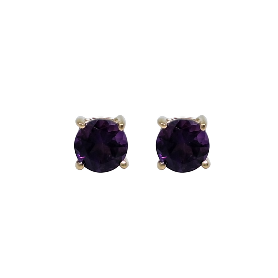 9ct Yellow Gold Amethyst Stud Earrings