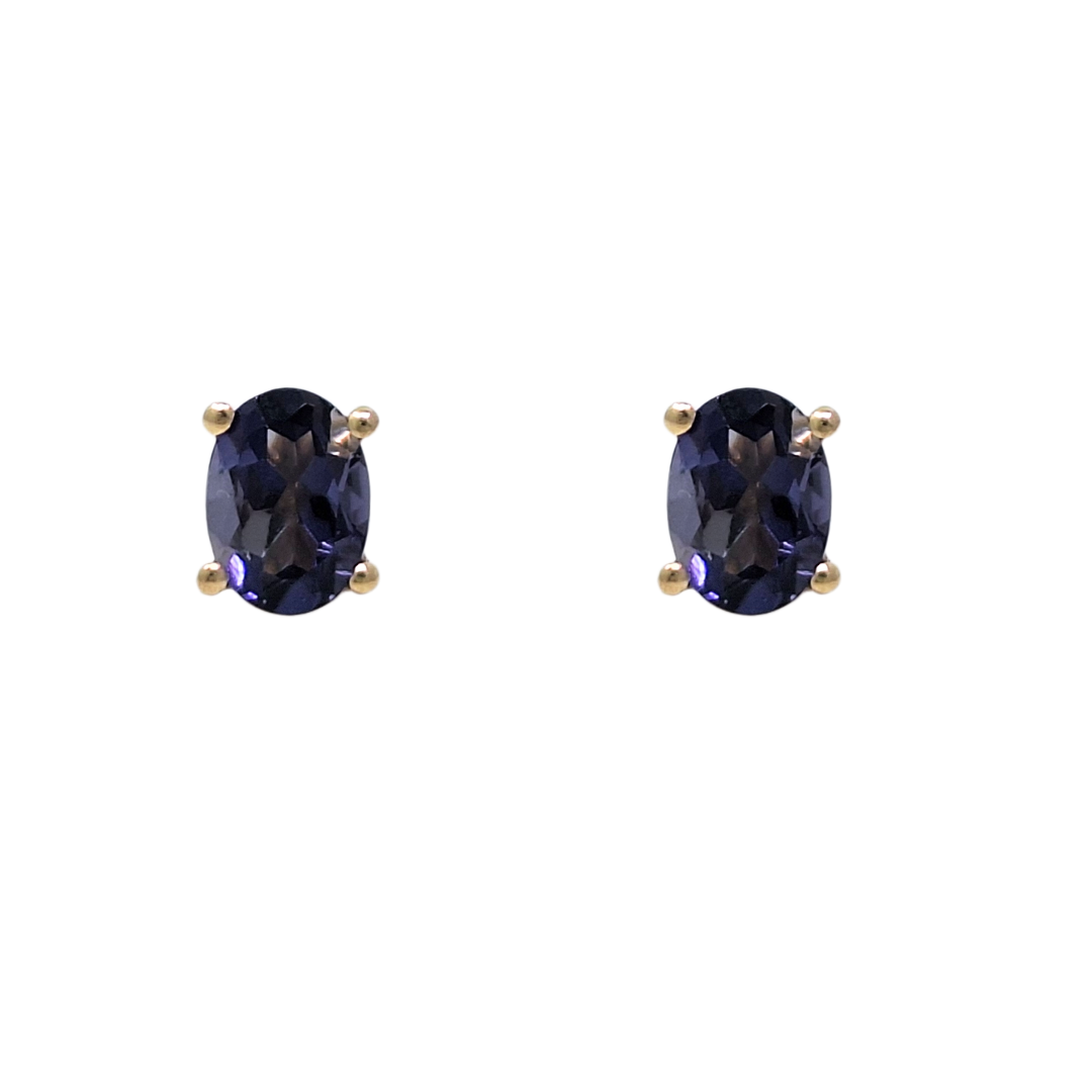 9ct Yellow Gold Iolite Stud Earrings