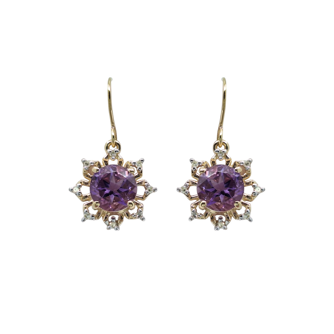 9ct Yellow Gold Amethyst Drop Earrings