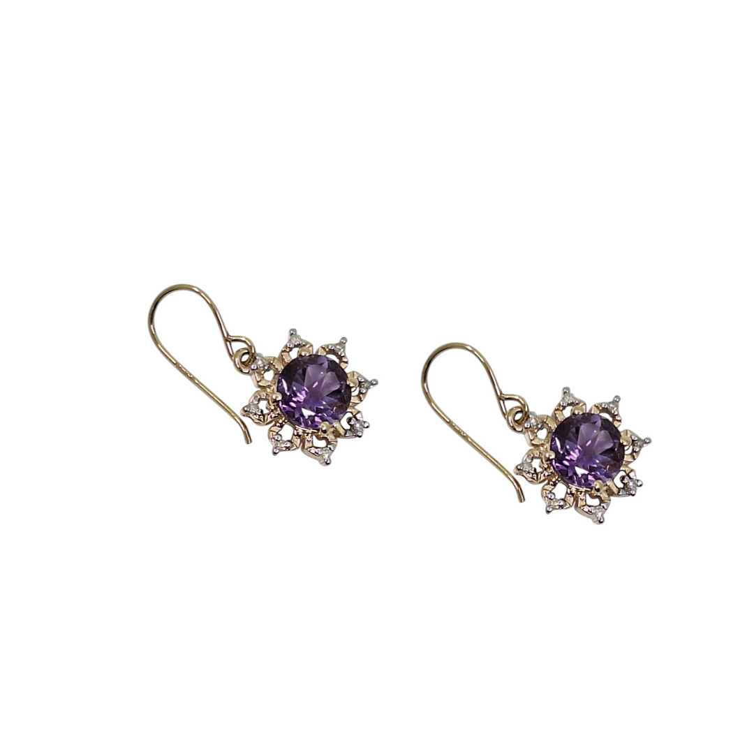 9ct Yellow Gold Amethyst Drop Earrings
